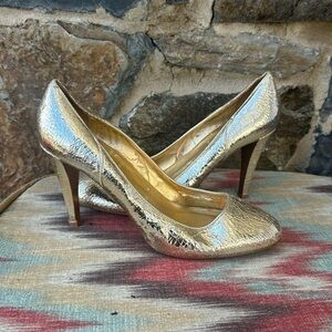 J.Crew 'Harper' Crackle Metallic Platform Pumps in Platinum Gold Size 7.5